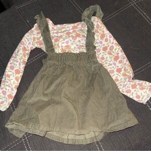 Carter's Olive Green Corduroy Dress with Floral Top